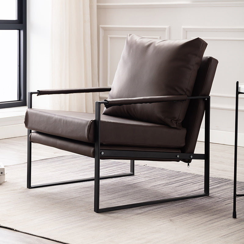 Square Arms Sled Based Faux Leather Arm Chair with Pillow Back