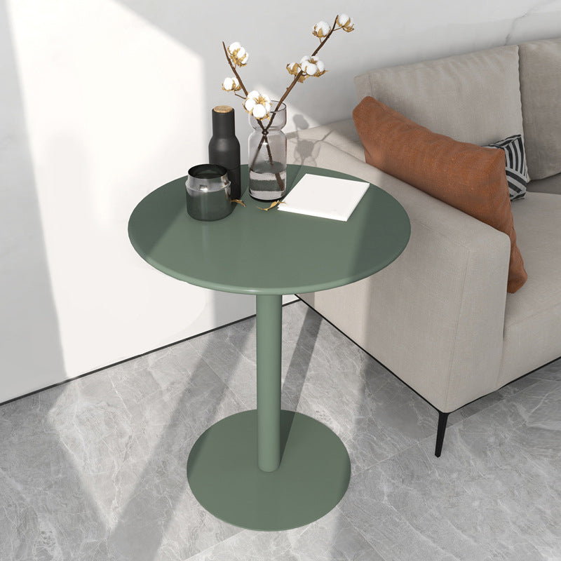 Round Metallic Side Table Contemporary Pedestal Side End Table