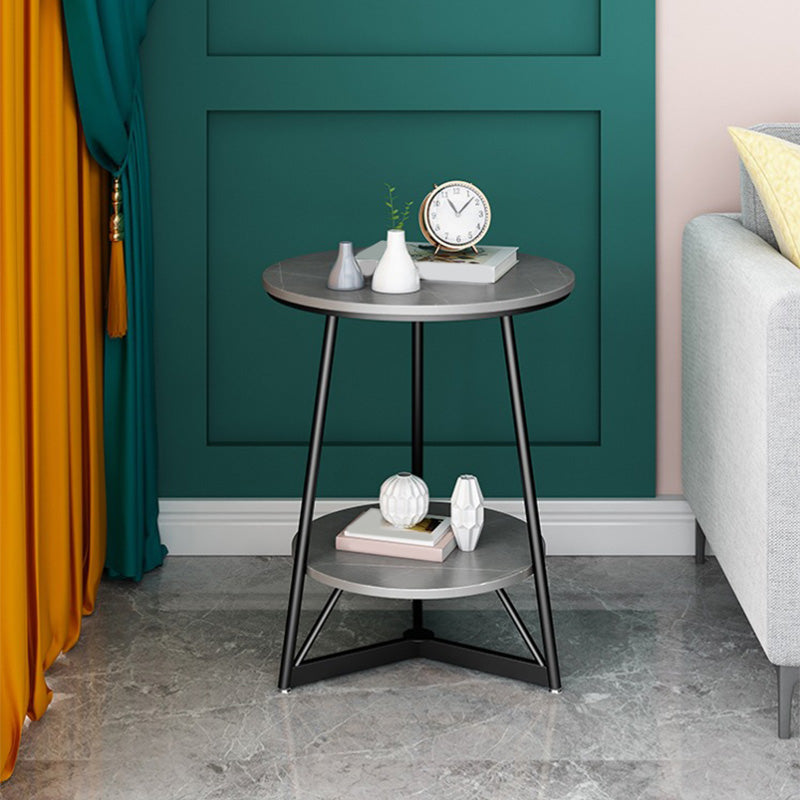 Modern Style Round Sintered Stone Top Gold/Black Metal Base Side Table