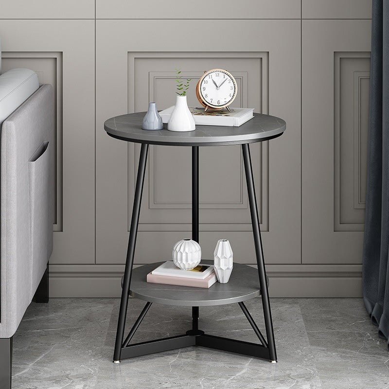 Modern Style Round Sintered Stone Top Gold/Black Metal Base Side Table