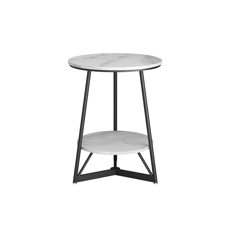 Modern Style Round Sintered Stone Top Gold/Black Metal Base Side Table