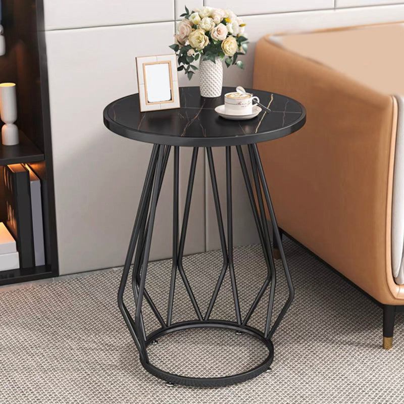 Mid-Century Modern Wooden Round Top End Table Abstract Metal Frame Sofa Side Table