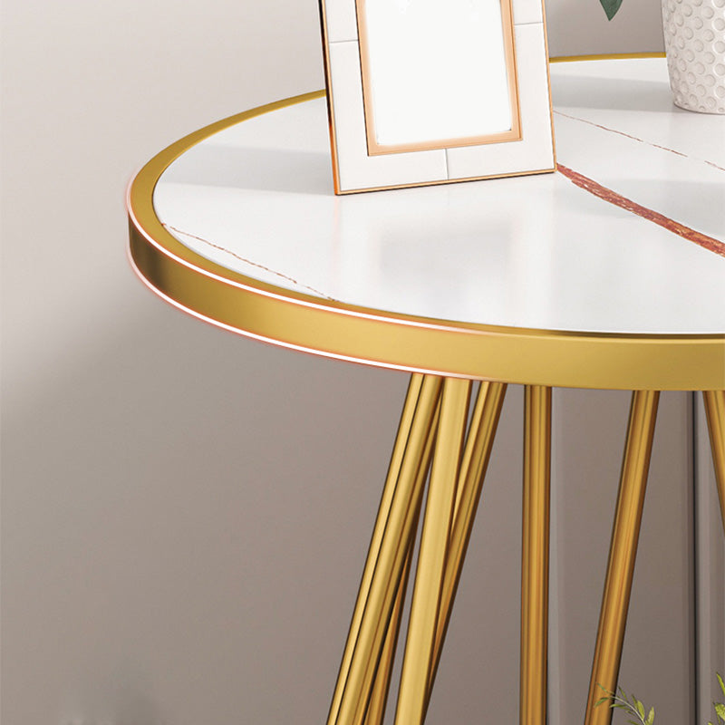 Mid-Century Modern Wooden Round Top End Table Abstract Metal Frame Sofa Side Table