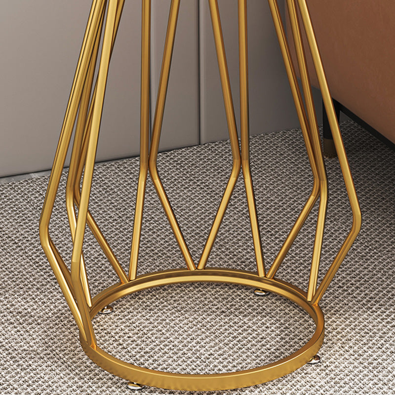 Mid-Century Modern Wooden Round Top End Table Abstract Metal Frame Sofa Side Table