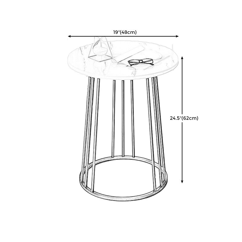 Mid-Century Modern Wooden Round Top End Table Abstract Metal Frame Sofa Side Table