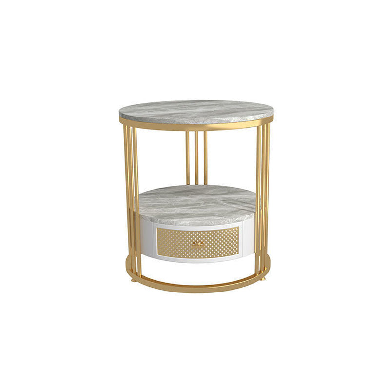 Mid-Century Modern Stone Top Metal Frame Sofa Side Table with Storage