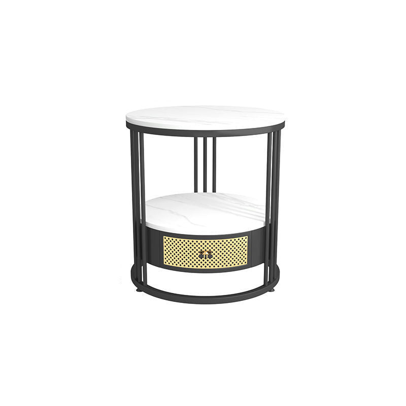 Mid-Century Modern Stone Top Metal Frame Sofa Side Table with Storage