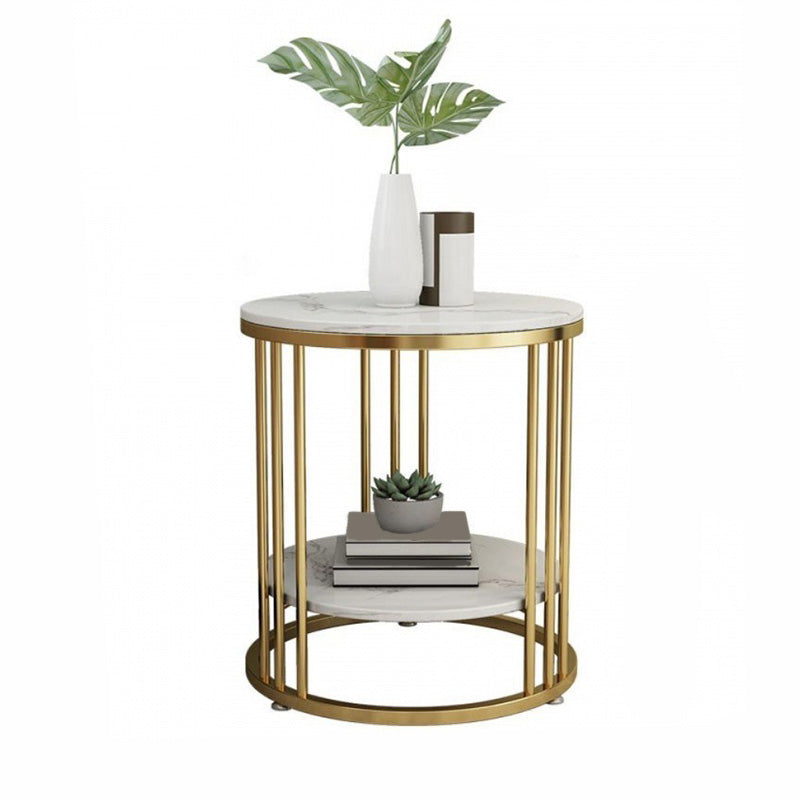 Mid-Century Modern Stone Top Metal Frame Sofa Side Table with Storage