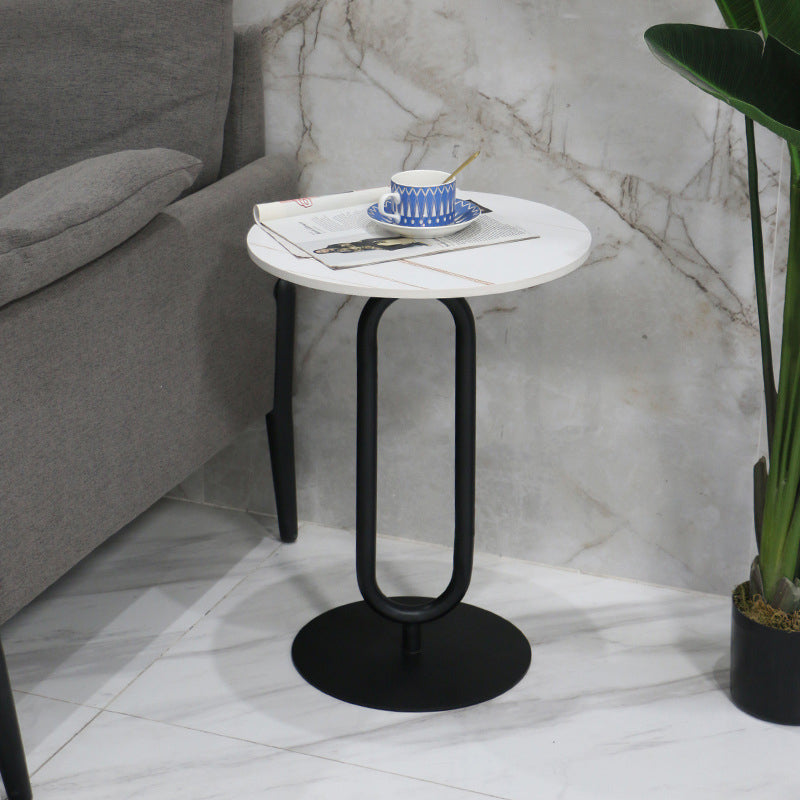 Modern Round Stone Top End Table 21.6"Tall Pedestal Side Table