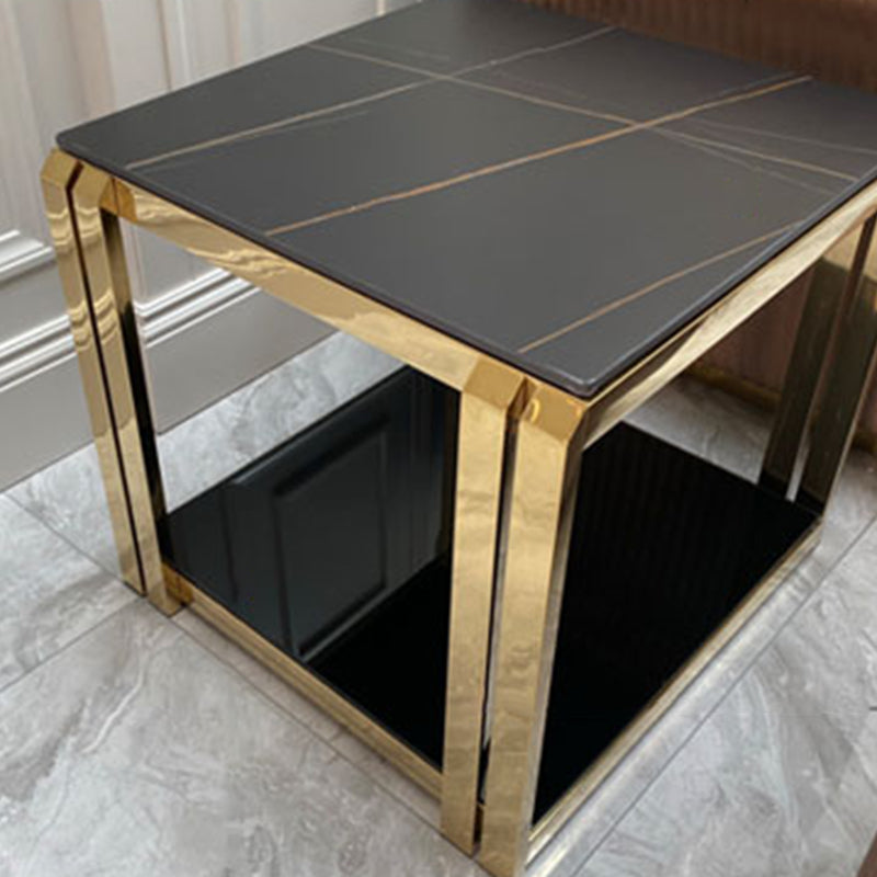 Modern Square Stone Top Side Table Stainless Steel Block End Snack Table