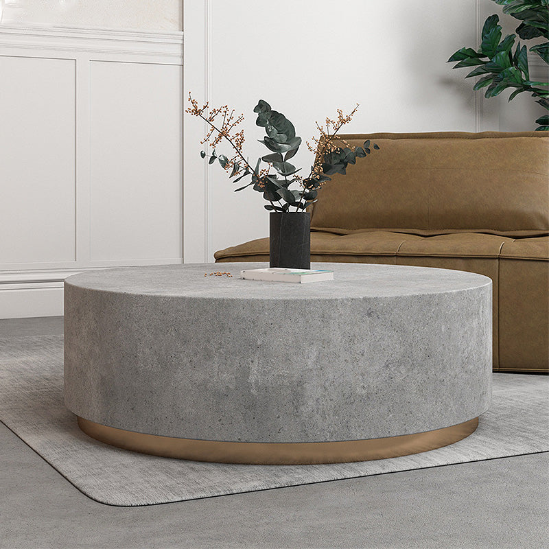 Drum Base Design Black/grey Faux Concrete Top Metal Base Round Coffee Table