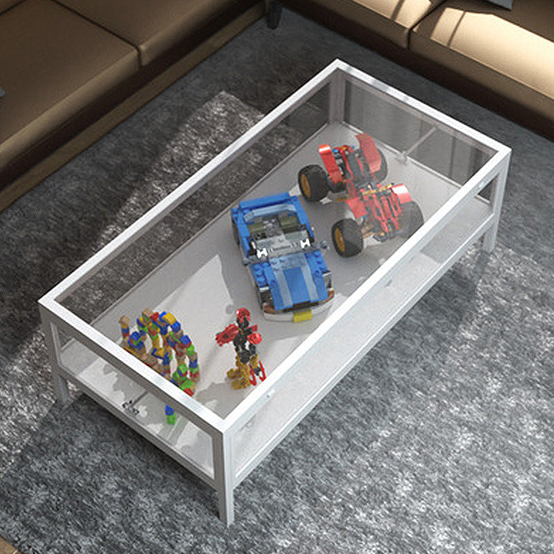 4 Legs Base Design Black/white Tempered Glass Top Iron Base Square Coffee Table