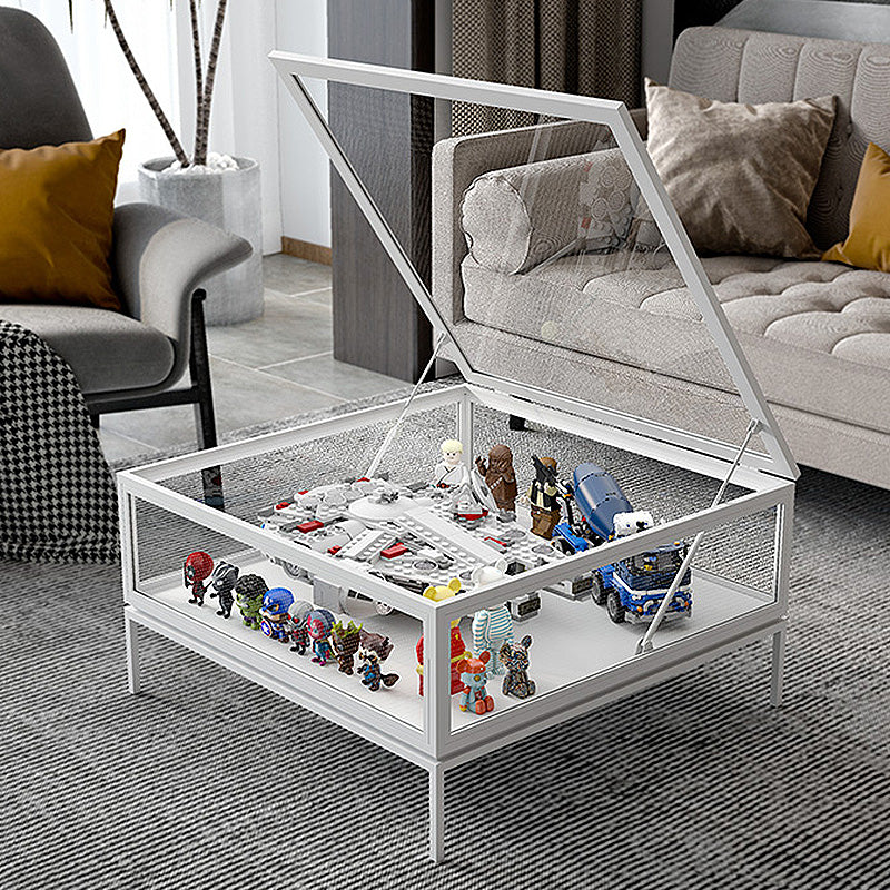 4 Legs Base Design Black/white Tempered Glass Top Iron Base Square Coffee Table