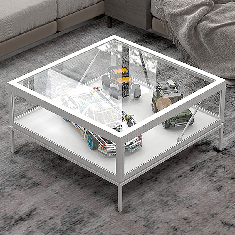 4 Legs Base Design Black/white Tempered Glass Top Iron Base Square Coffee Table