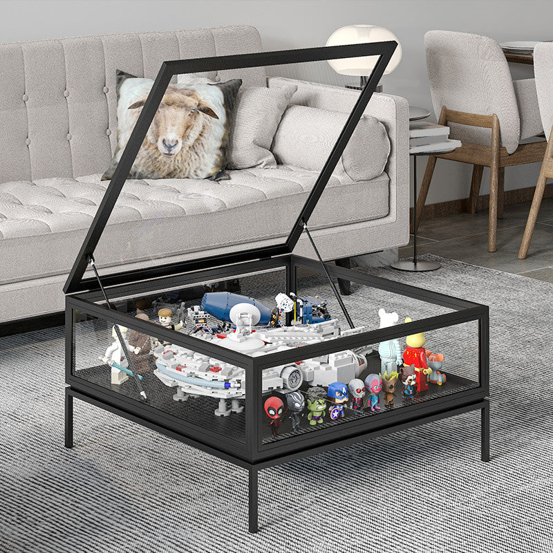 4 Legs Base Design Black/white Tempered Glass Top Iron Base Square Coffee Table