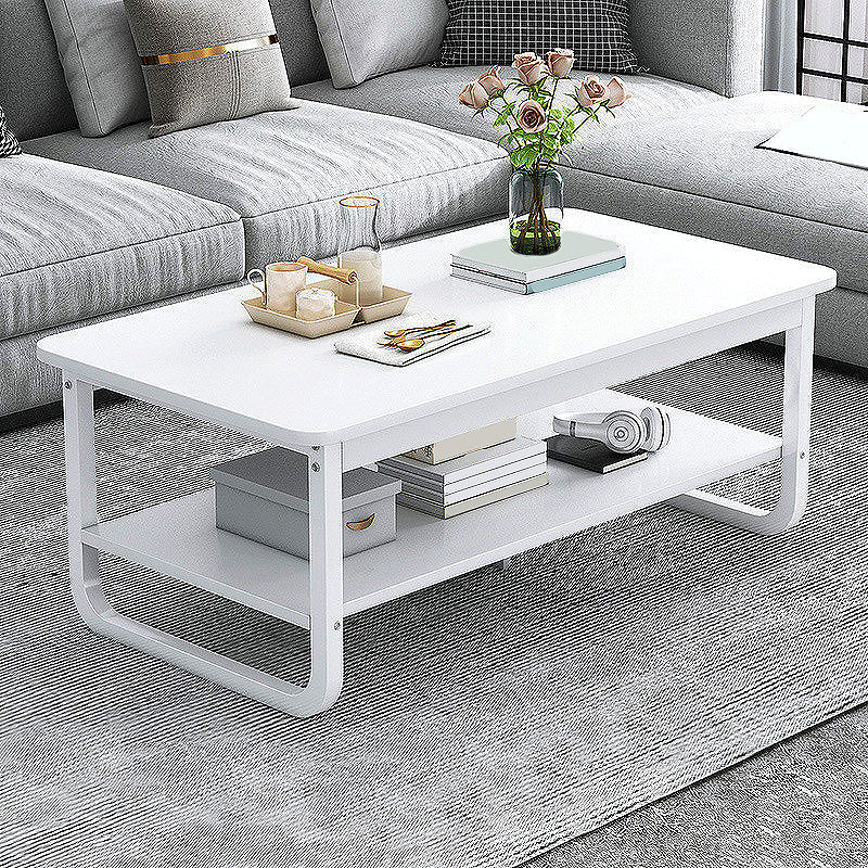 16.5"H Modern Solid Mental Base Black /Gold/white Rectangular Coffee Table