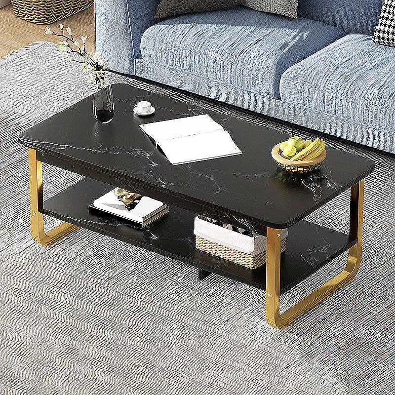 16.5"H Modern Solid Mental Base Black /Gold/white Rectangular Coffee Table