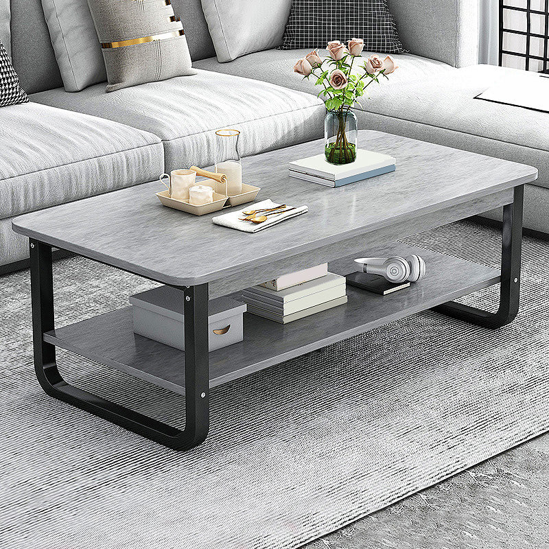 16.5"H Modern Solid Mental Base Black /Gold/white Rectangular Coffee Table