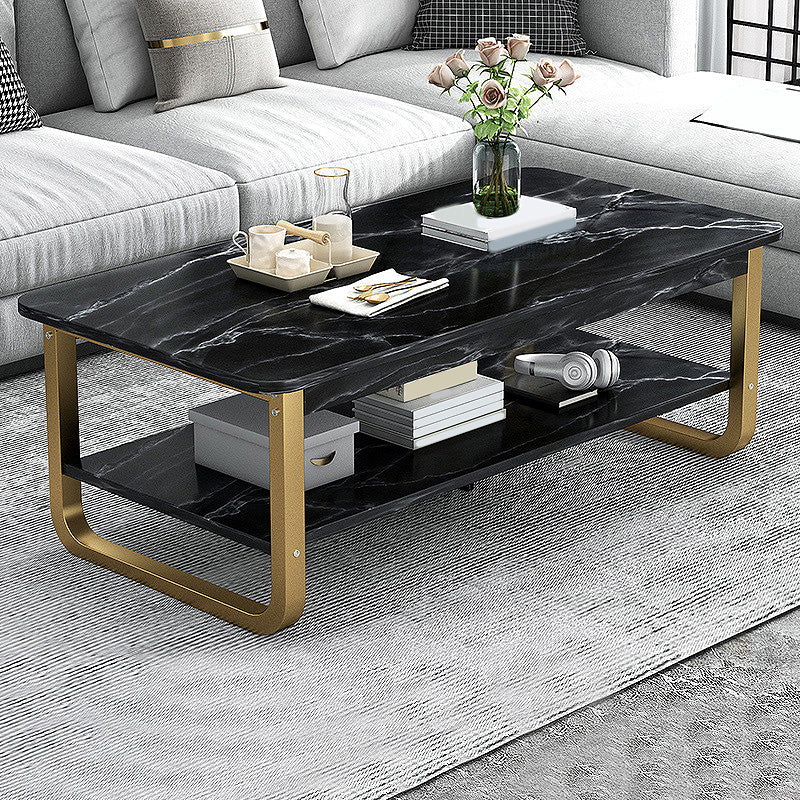 16.5"H Modern Solid Mental Base Black /Gold/white Rectangular Coffee Table