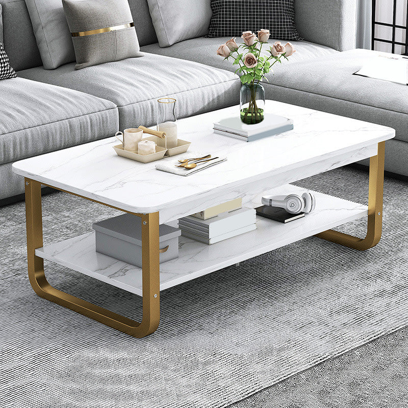 16.5"H Modern Solid Mental Base Black /Gold/white Rectangular Coffee Table