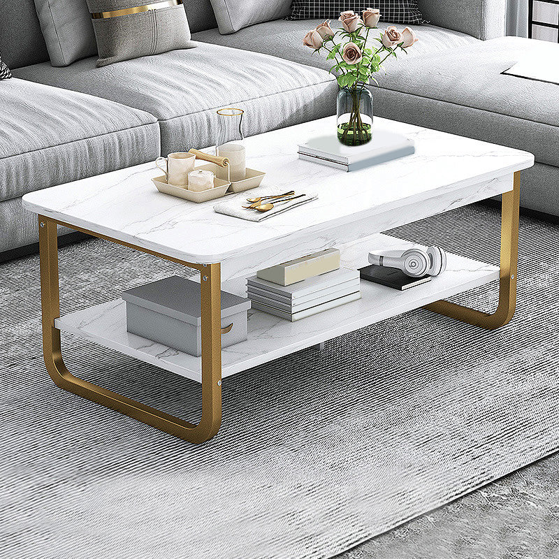 16.5"H Modern Solid Mental Base Black /Gold/white Rectangular Coffee Table