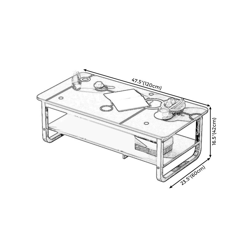 16.5"H Modern Solid Mental Base Black /Gold/white Rectangular Coffee Table