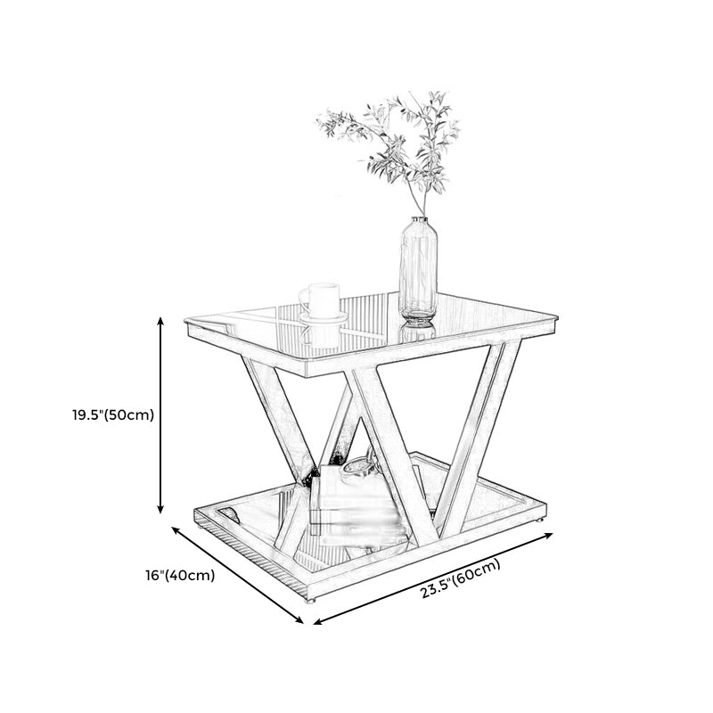 Square Block Base Metal Frame Black/white Tempered Glass Rectangular Coffee Table