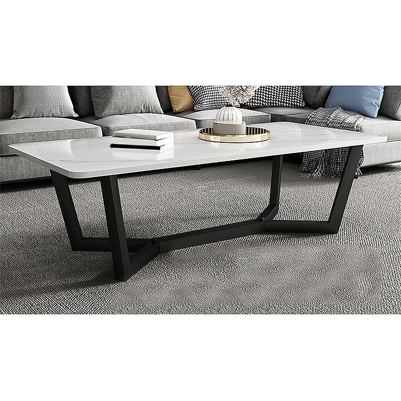 17.7"H Square White Slate Metal Frame Coffee Table for Living Room
