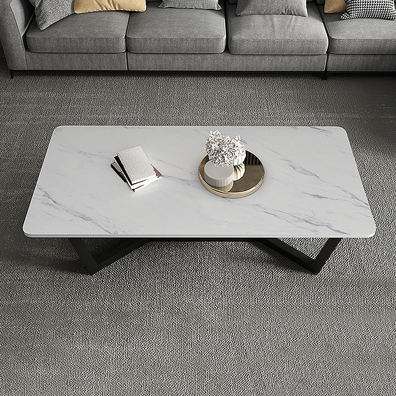 17.7"H Square White Slate Metal Frame Coffee Table for Living Room