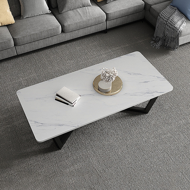 17.7"H Square White Slate Metal Frame Coffee Table for Living Room