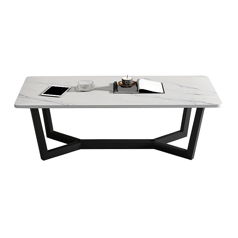 17.7"H Square White Slate Metal Frame Coffee Table for Living Room