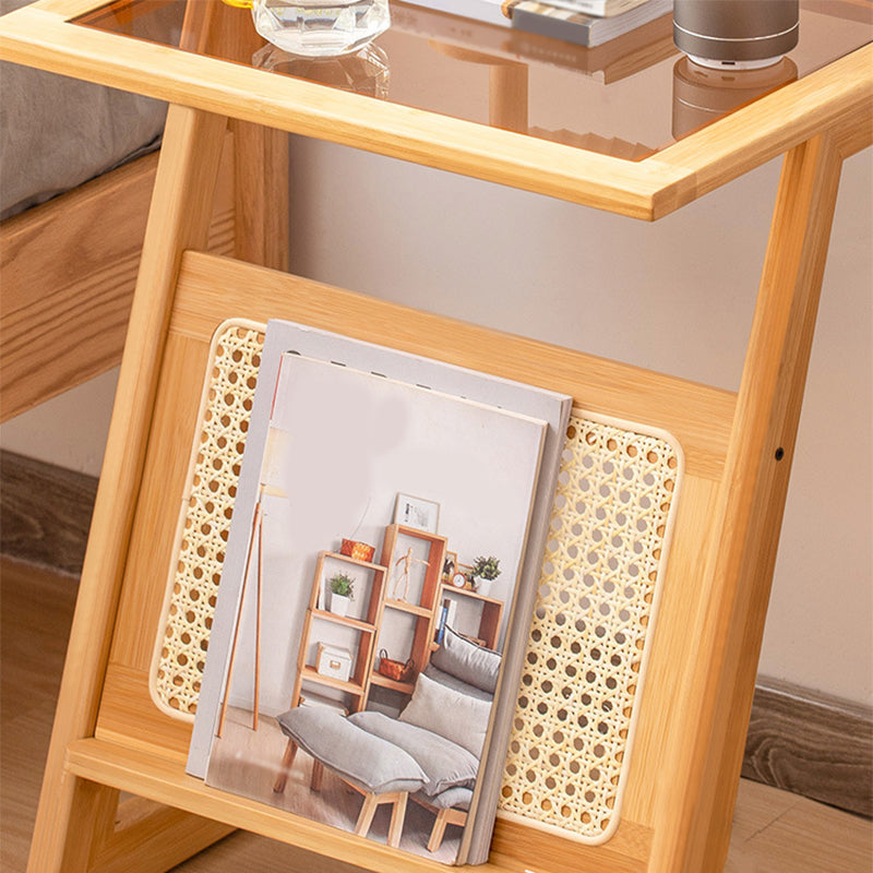 Living Room Rectangular Bamboo Side Table Natural/Brown One-Shelf End Table