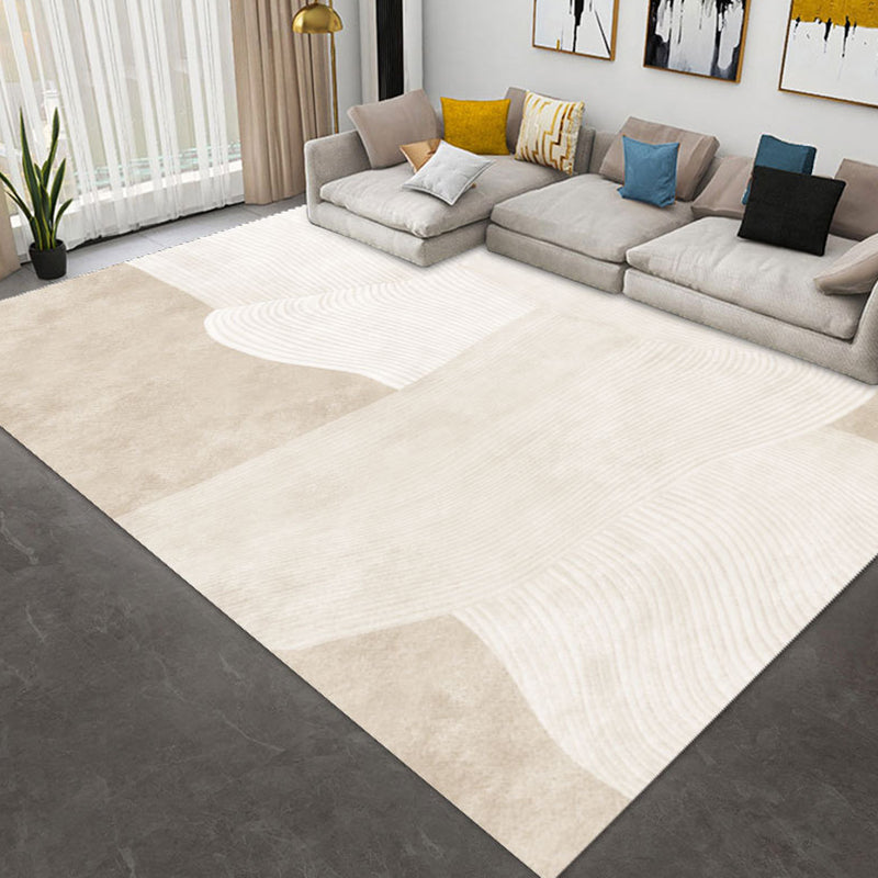 Abstract Style Stain Resistant Rug Beige Loom Rug for Bedroom