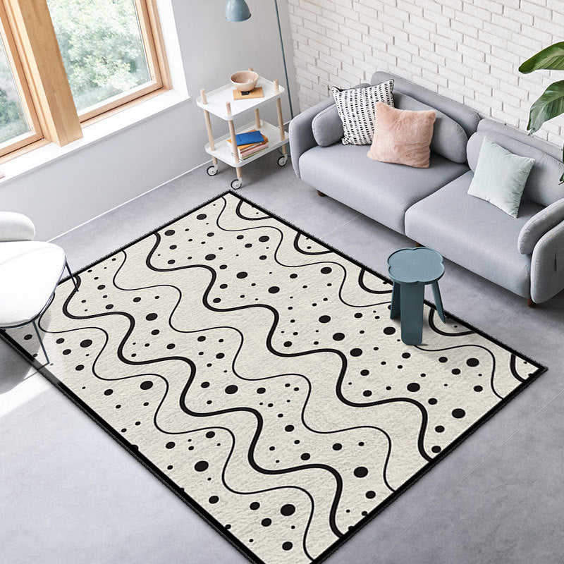 Black and White Lines Rug Living Room Carpet Polyester Washable Area Rug