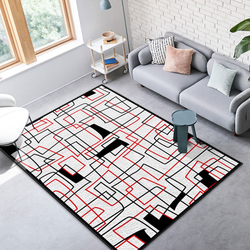 Black and White Lines Rug Living Room Carpet Polyester Washable Area Rug