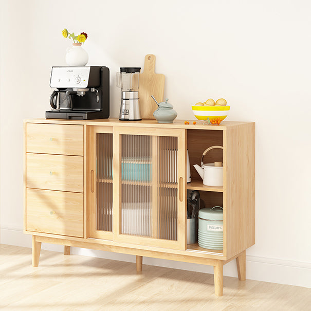 3-Drawer Rubber Wood Sideboard Modern Adjustable Shelving Credenza for Living Room