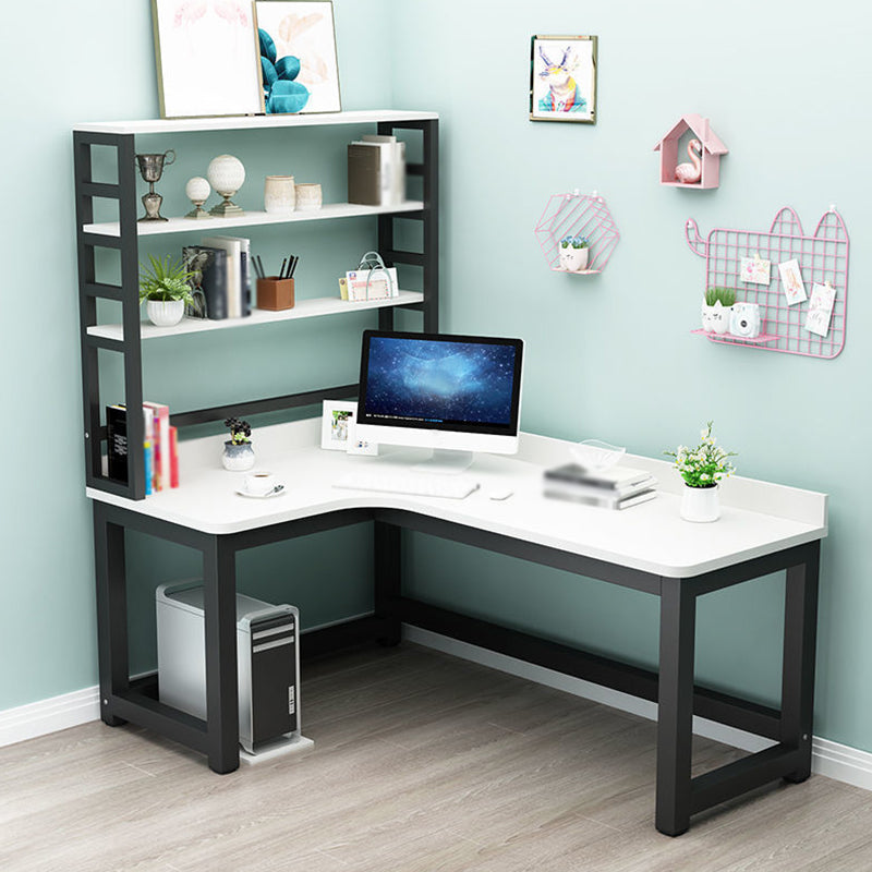 L-Shape Writing Desk Steel H-Shape Table Leg Desk with Shelf