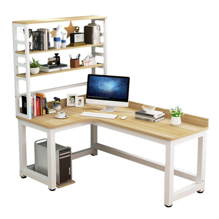 L-Shape Writing Desk Steel H-Shape Table Leg Desk with Shelf