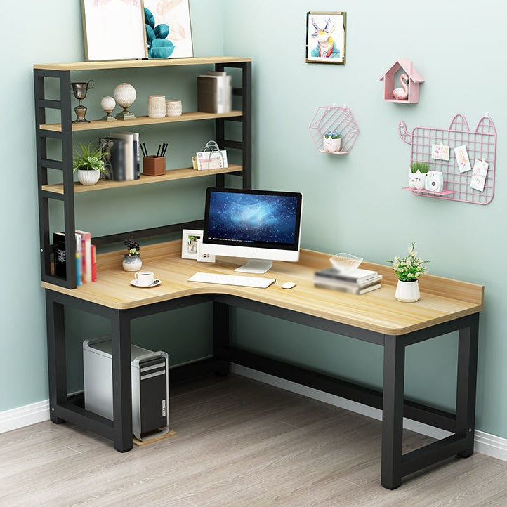 L-Shape Writing Desk Steel H-Shape Table Leg Desk with Shelf