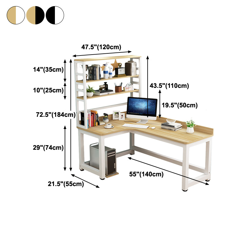 L-Shape Writing Desk Steel H-Shape Table Leg Desk with Shelf