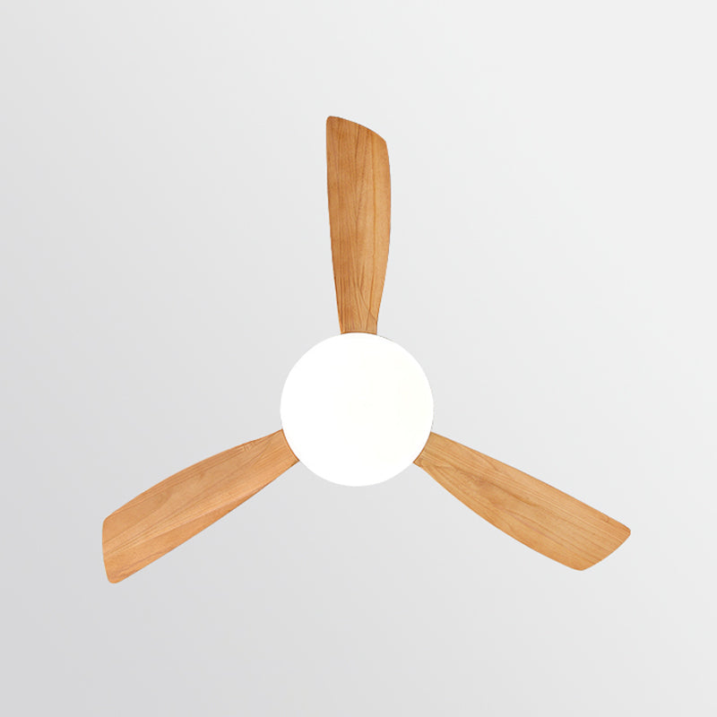 Acrylic Disc Shaped LED Pendant Fan Lighting Nordic Green Semi Flush Mount Lamp with 3 Wooden Blades