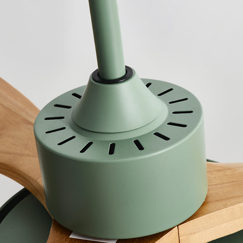 Acrylic Disc Shaped LED Pendant Fan Lighting Nordic Green Semi Flush Mount Lamp with 3 Wooden Blades