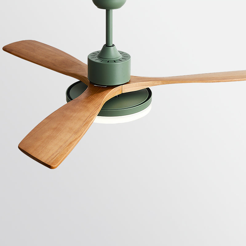 Acrylic Disc Shaped LED Pendant Fan Lighting Nordic Green Semi Flush Mount Lamp with 3 Wooden Blades