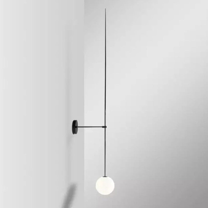 Orb Corridor Wall Light Fixture Milky Glass 1-Light Simple Wall Lamp Sconce with Pencil Arm