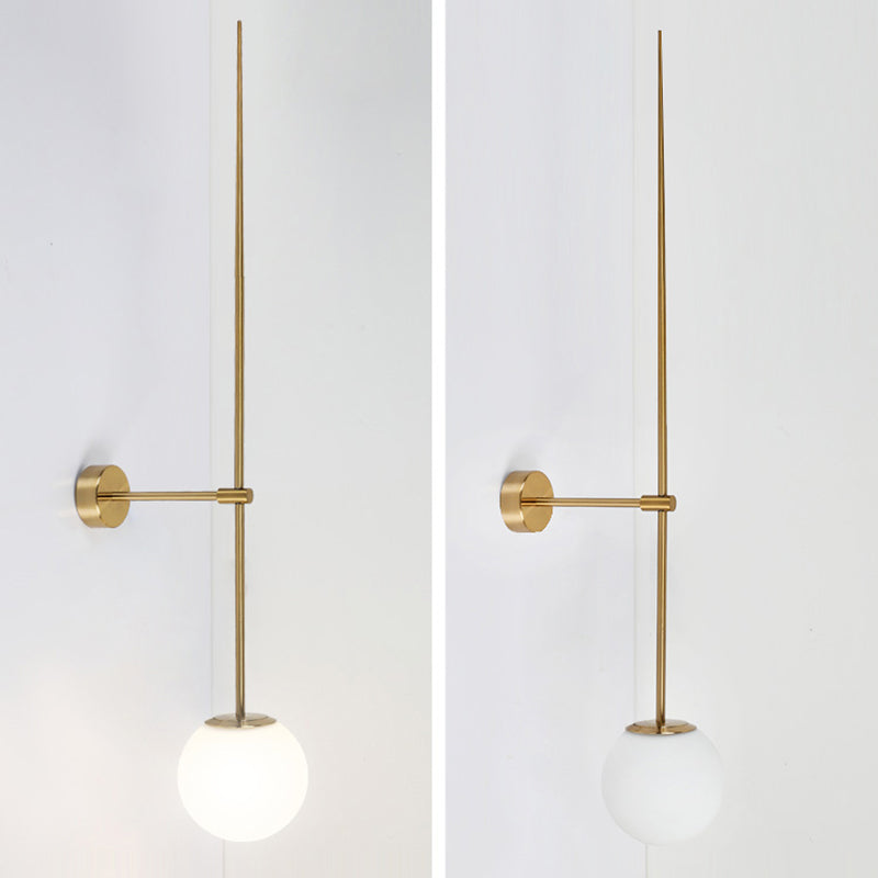 Orb Corridor Wall Light Fixture Milky Glass 1-Light Simple Wall Lamp Sconce with Pencil Arm