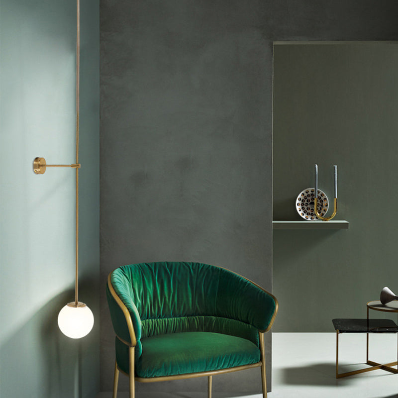 Orb Corridor Wall Light Fixture Milky Glass 1-Light Simple Wall Lamp Sconce with Pencil Arm