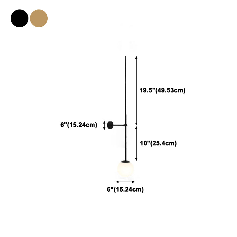 Orb Corridor Wall Light Fixture Milky Glass 1-Light Simple Wall Lamp Sconce with Pencil Arm