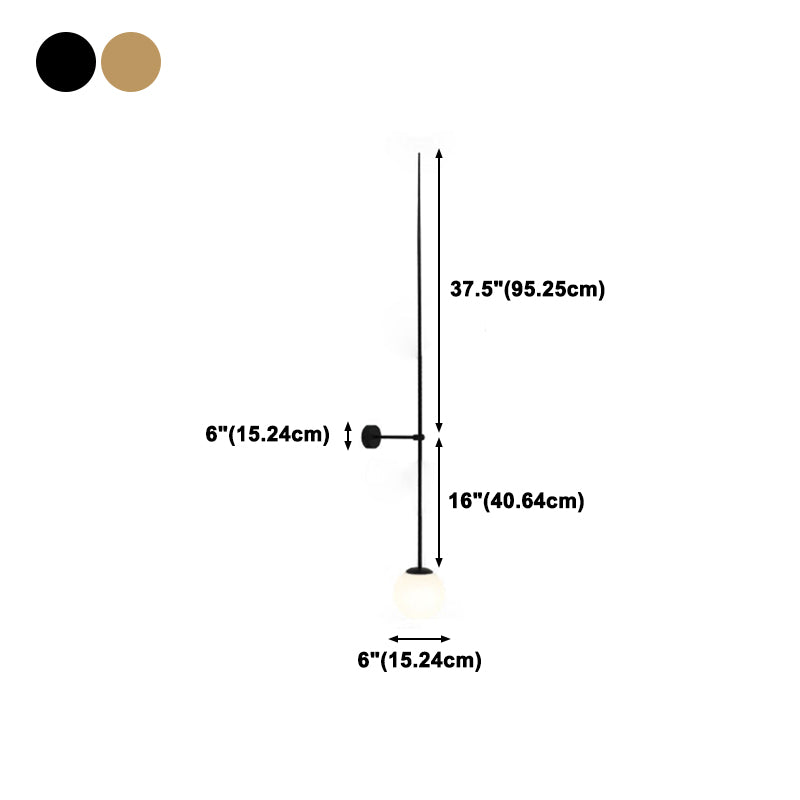 Orb Corridor Wall Light Fixture Milky Glass 1-Light Simple Wall Lamp Sconce with Pencil Arm