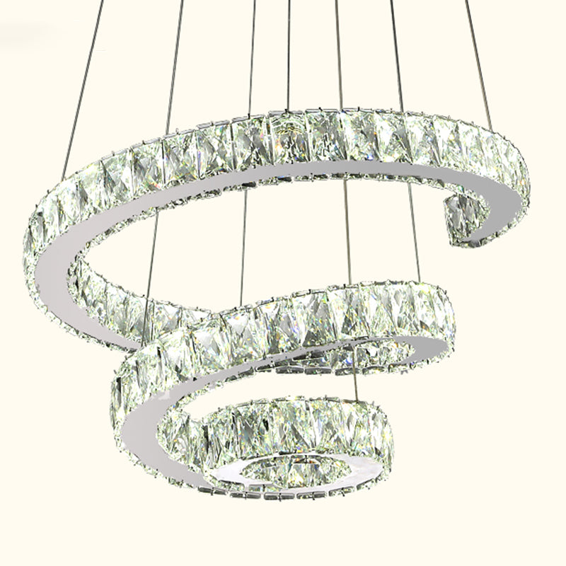 Cristal incrusté en spirale lustre pendentif lumineuse simplicité en acier inoxydable