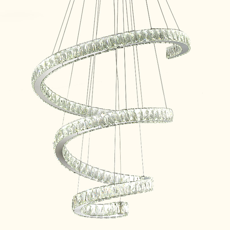 Cristal incrusté en spirale lustre pendentif lumineuse simplicité en acier inoxydable